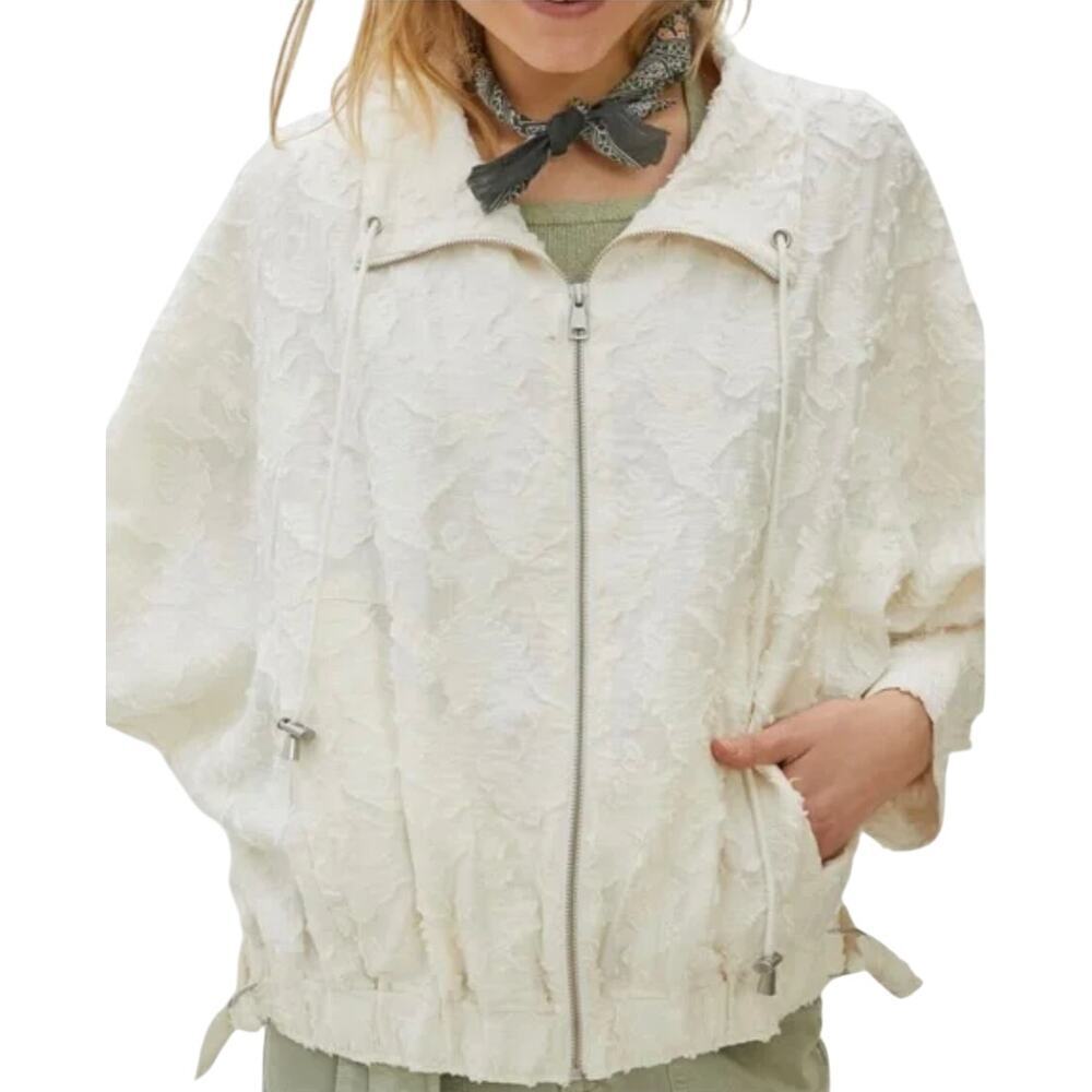 Anthropologie Jacquard‎ Bomber Savita Jacket in Cream Size Small